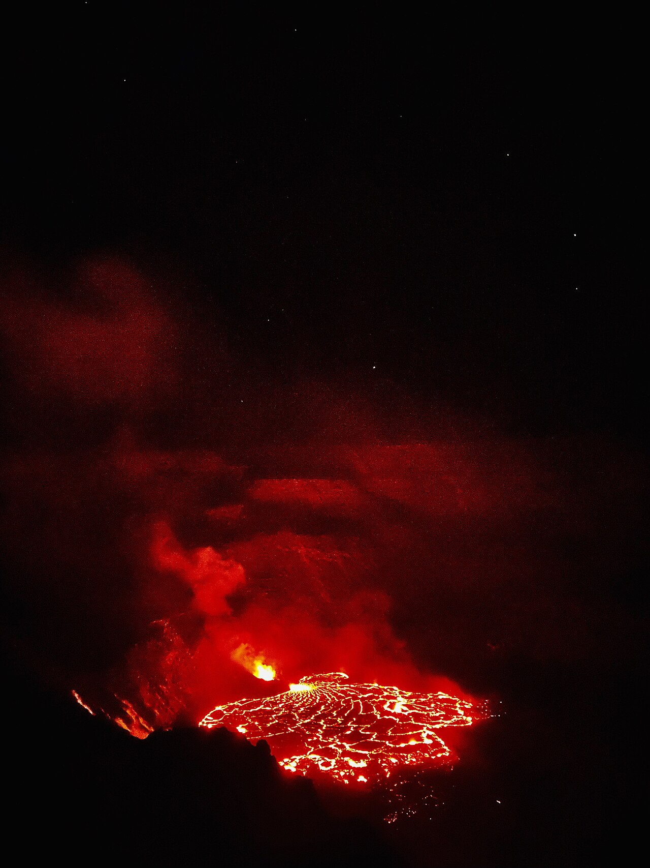 Volcanic eruption at night